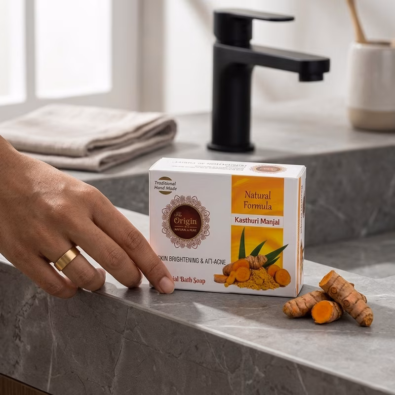 Kasthuri Manjal Handmade Organic Ayurvedic Soap 75g (Pack of 6) Herbal Bath Bar