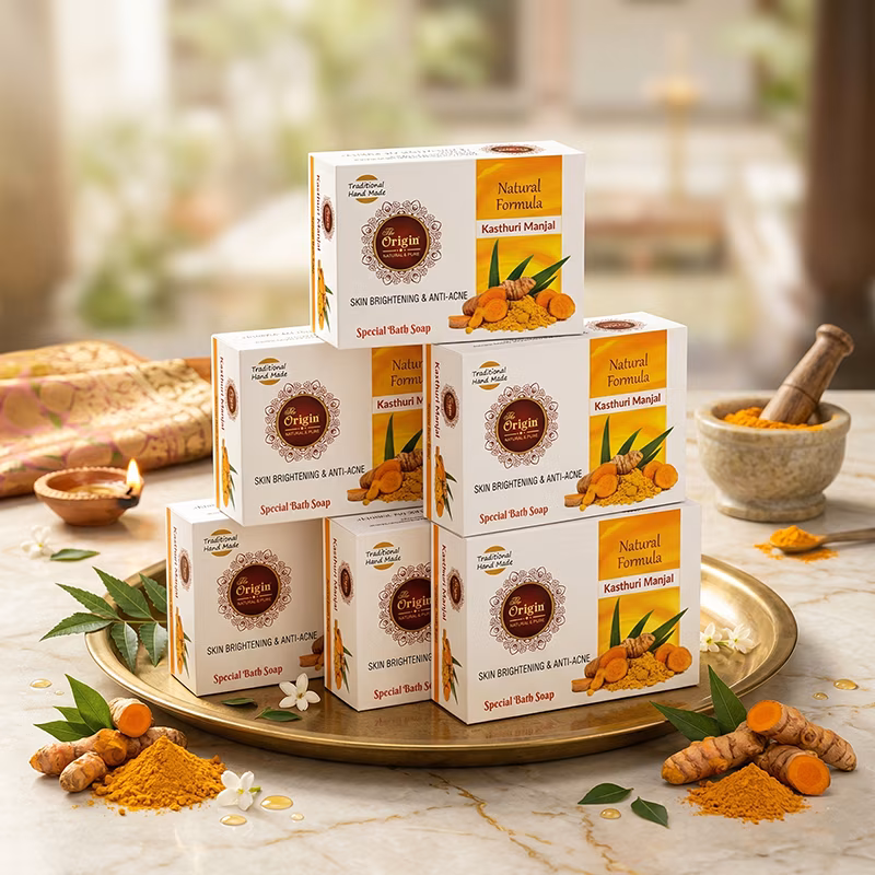 Kasthuri Manjal Handmade Organic Ayurvedic Soap 75g (Pack of 6) Herbal Bath Bar