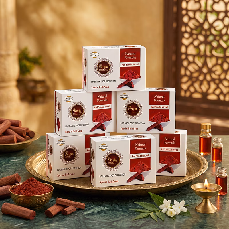 Red Sandal Soap Handmade Organic Ayurvedic Soap 75g (Pack of 6) Herbal Bath Bar