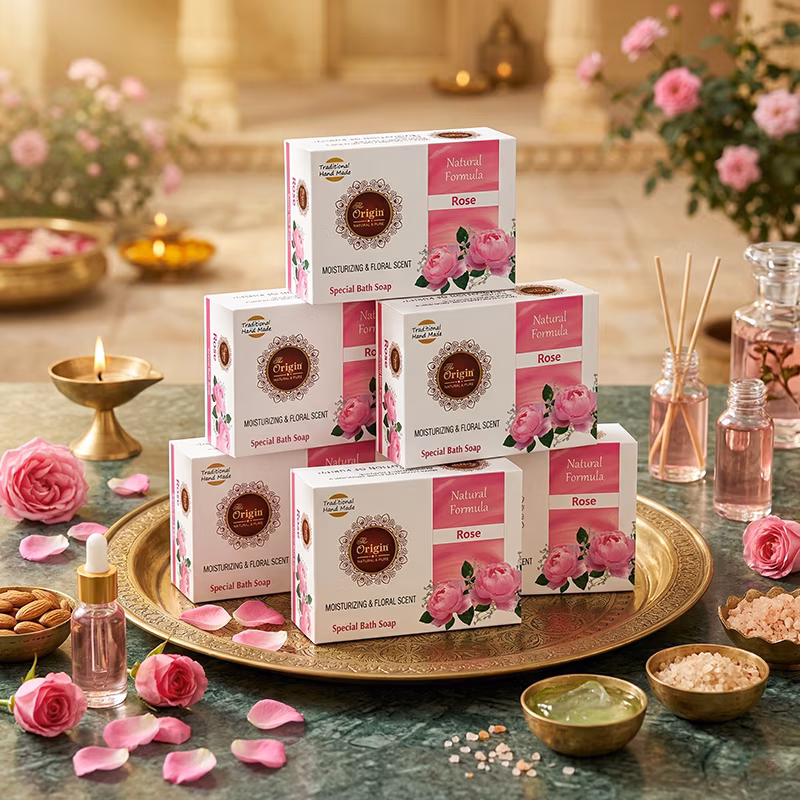 Rose Handmade Organic Ayurvedic Soap 75g (Pack of 6) Herbal Bath Bar
