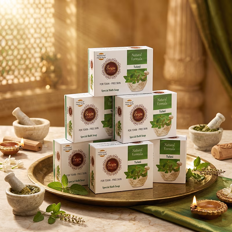 Tulasi Soap Handmade Organic Ayurvedic Soap 75g (Pack of 6) Herbal Bath Bar